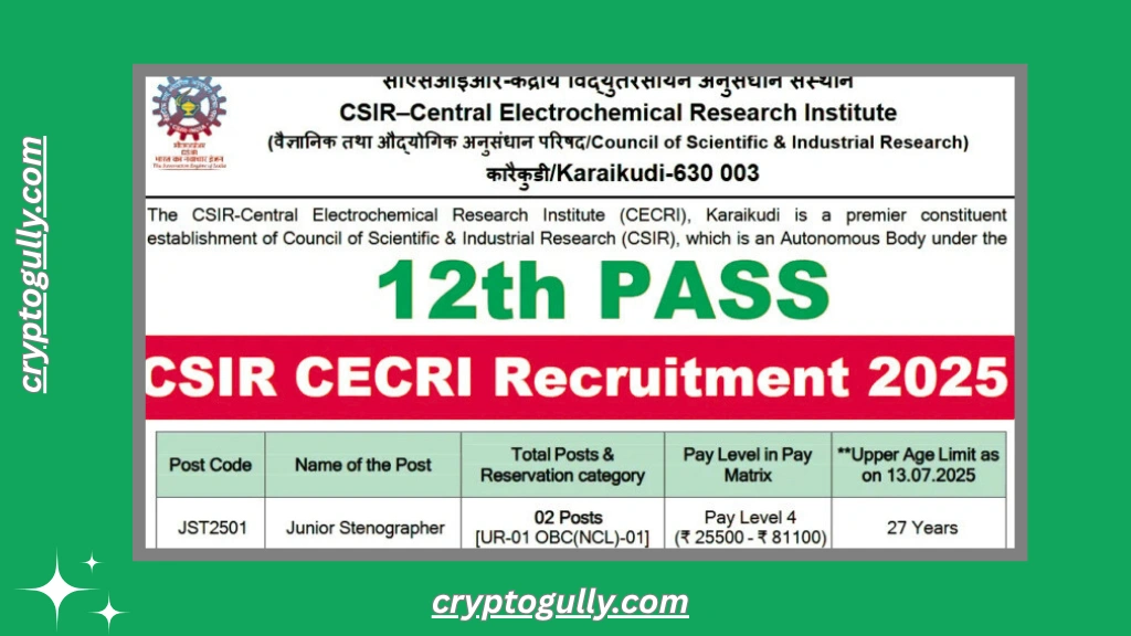 CSIR CECRI Junior Stenographer Recruitment 2025