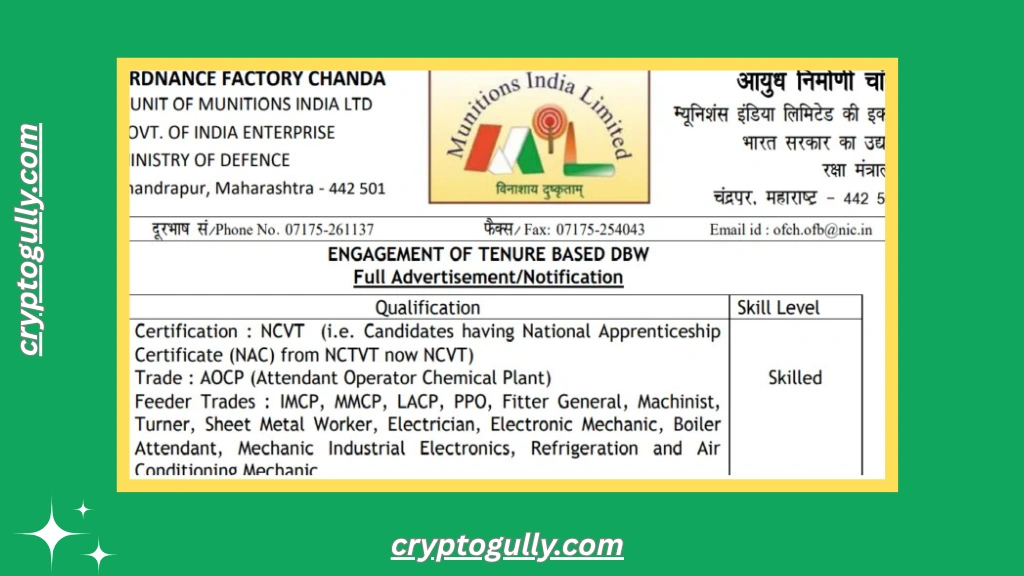 Ordnance Factory Chanda Recruitment 2025